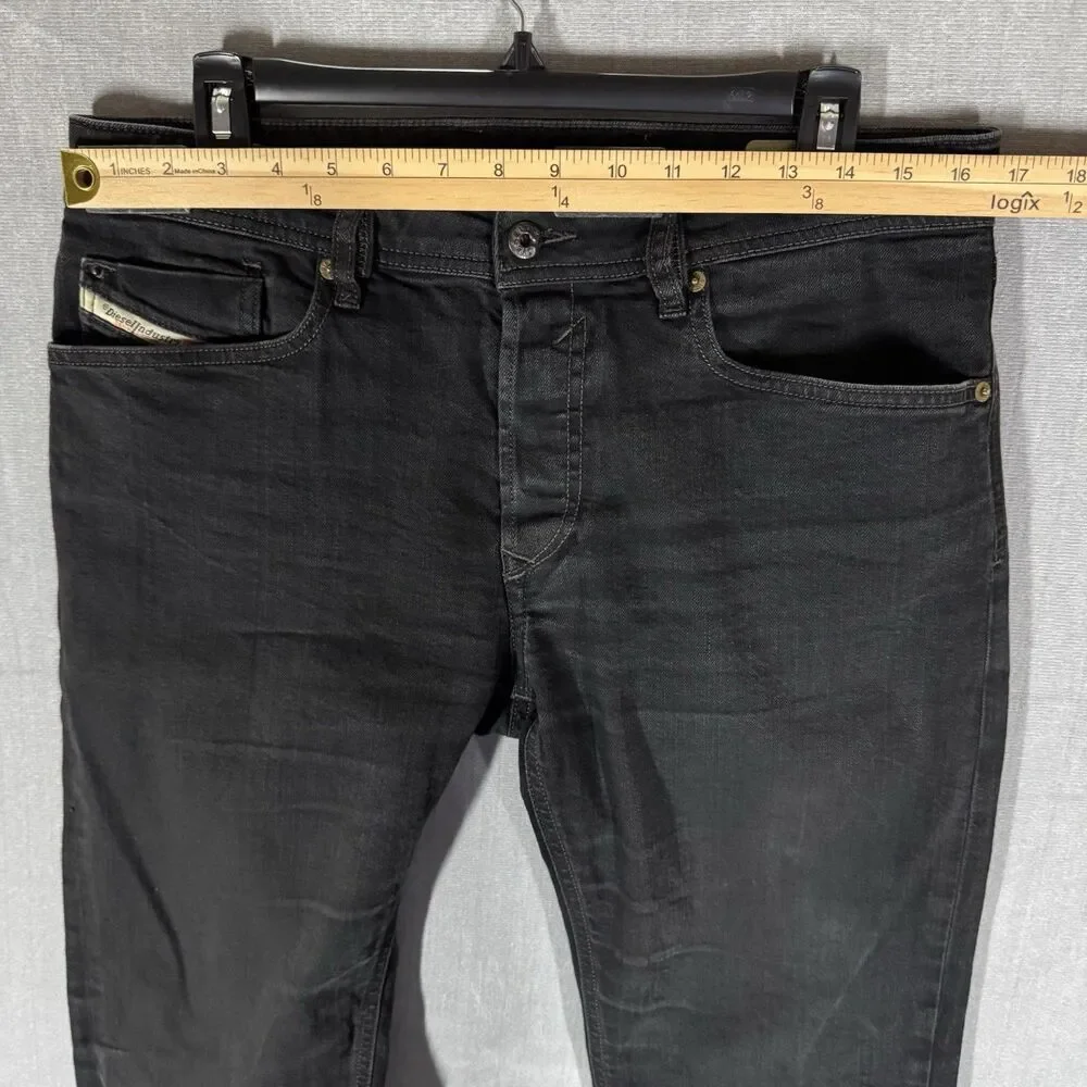Diesel Waykee Jeans Mens 32x32 Black Regular Straight Button Fly Stretch Denim
